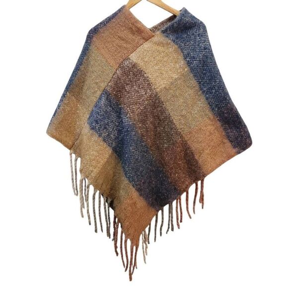 ModCloth Pastel Multicolor Colorblock Plaid Poncho shawl one size - Picture 2 of 5